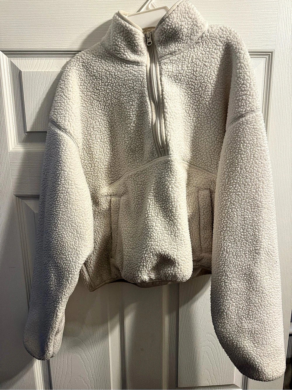 Joe Fresh Active Teddy Fleece Half-Zip Pullover in White, Medium